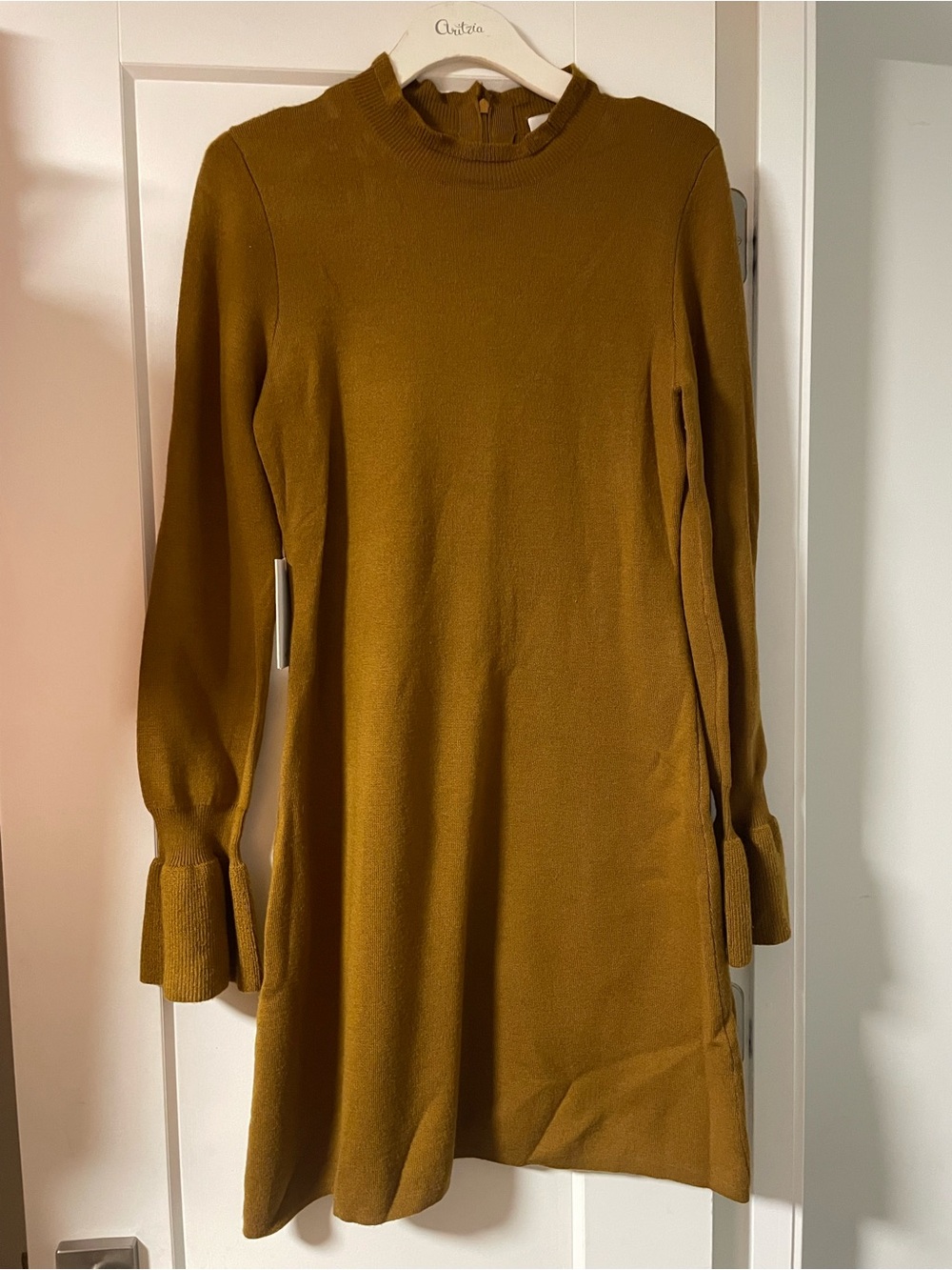 NWT Wilfred Carre Knit Wool Dress Tamarind Mockneck Bell Sleeves Size Large - Picture 2 of 8